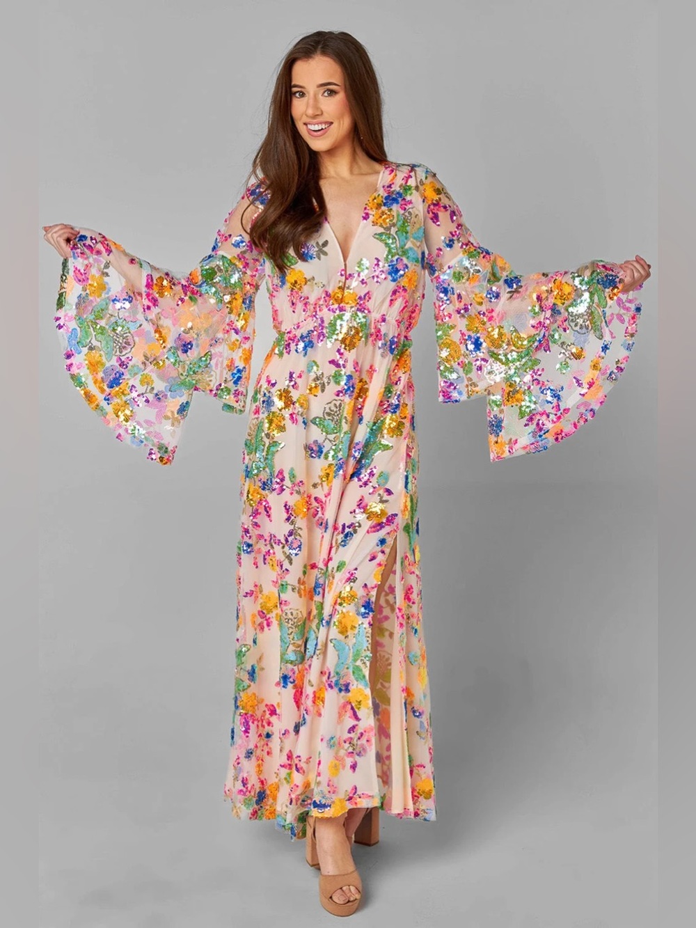 Buddy Love Floral Sequin Maxi Dress in Pink, Green, Yellow, Blue, Purple